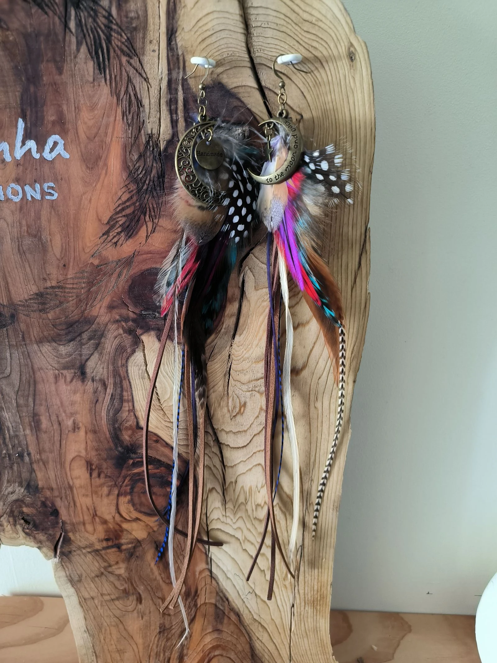 Boucles d'oreilles très longues xxl originales en plumes naturelles